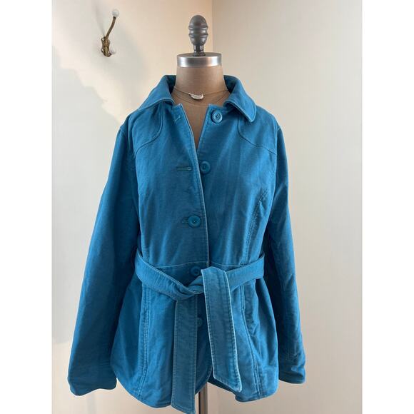 women's LL BEAN blue lined sueded cotton trench. Pockets MED - Picture 1 of 10